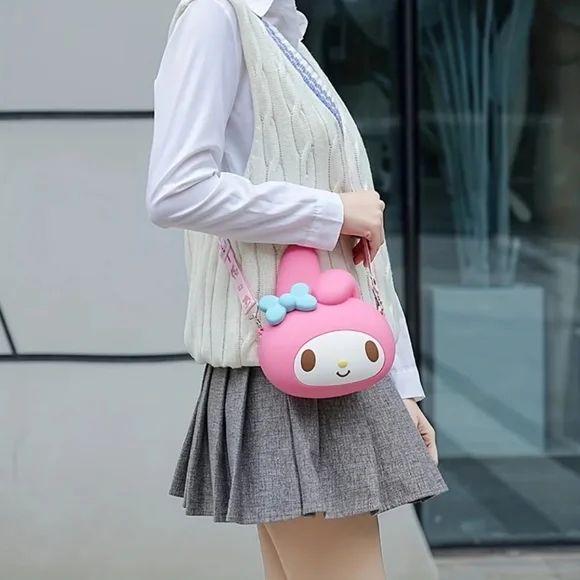 NWT! Sanrio My Melody Light Pink Trendy Kawaii Silicone Crossbody Purse NEW - Picture 5 of 7
